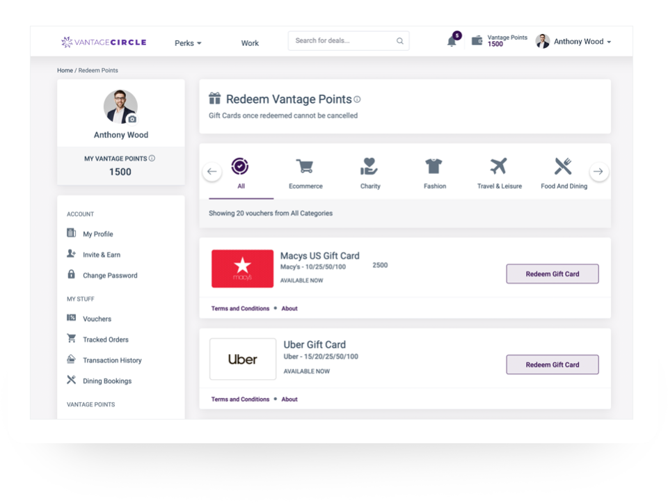 screenshot of Vantage Circle